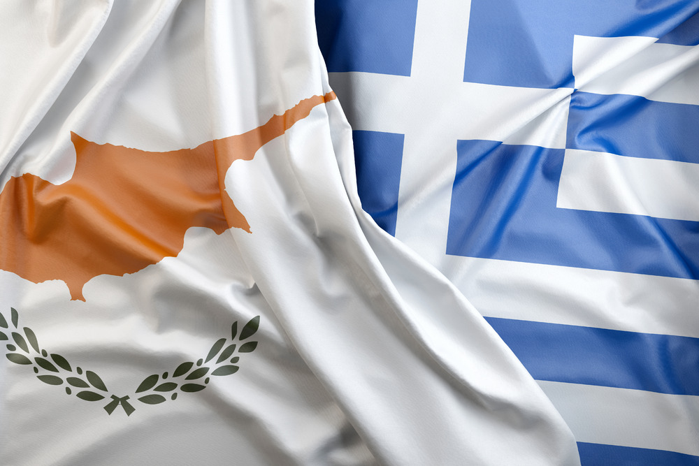 Overlapping flags of Cyprus and Greece - 9251.pics